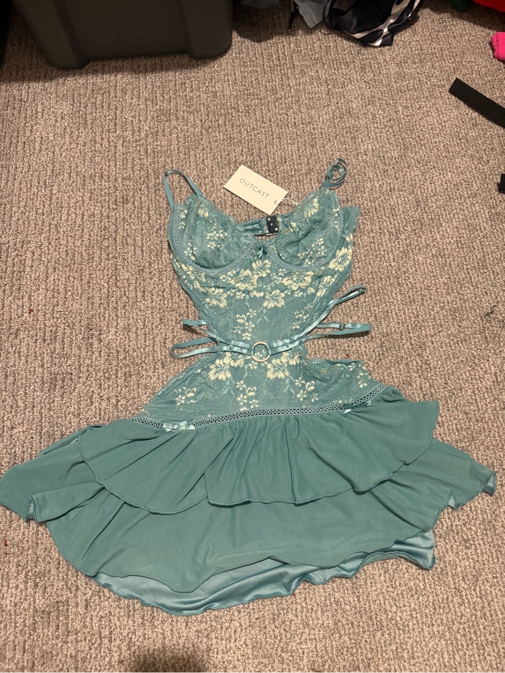 Outcast Clothing blue lace dress with white floral embroidery #outcast #floral